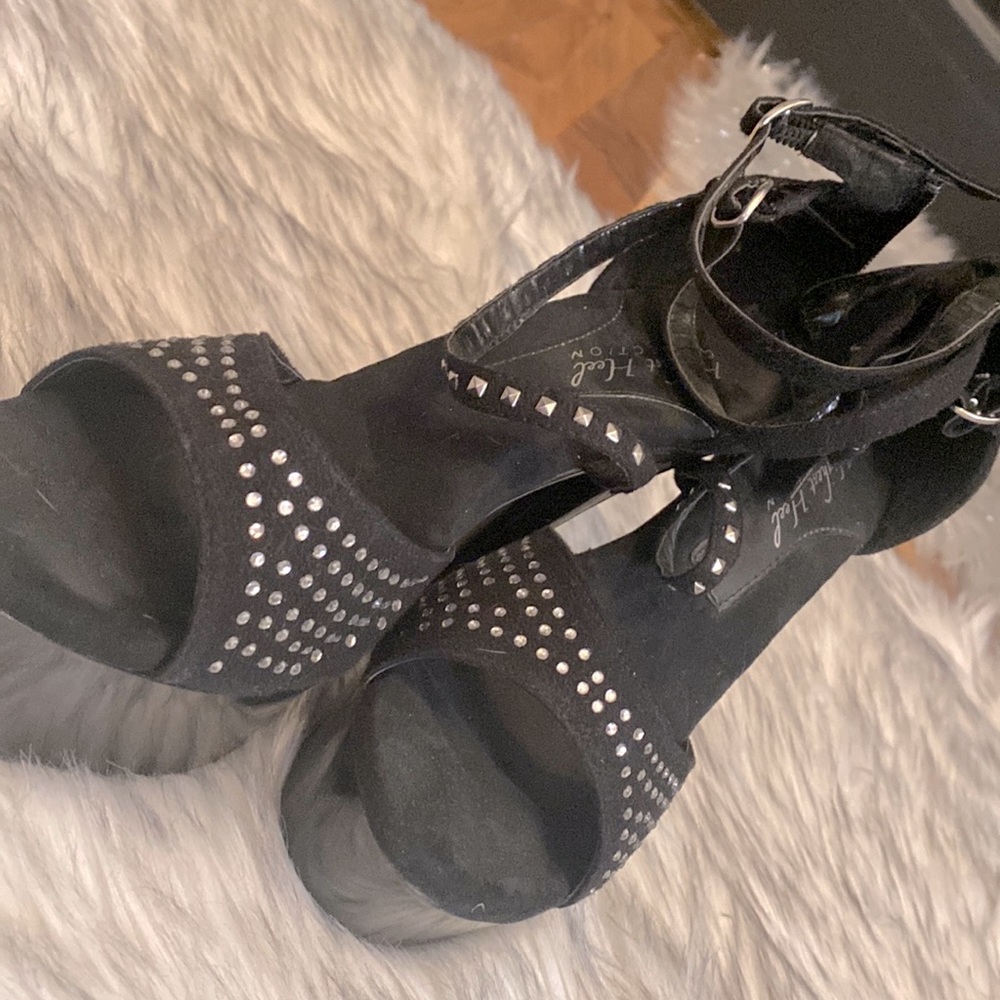 Highest heel black rhinestone platform heels used size 10